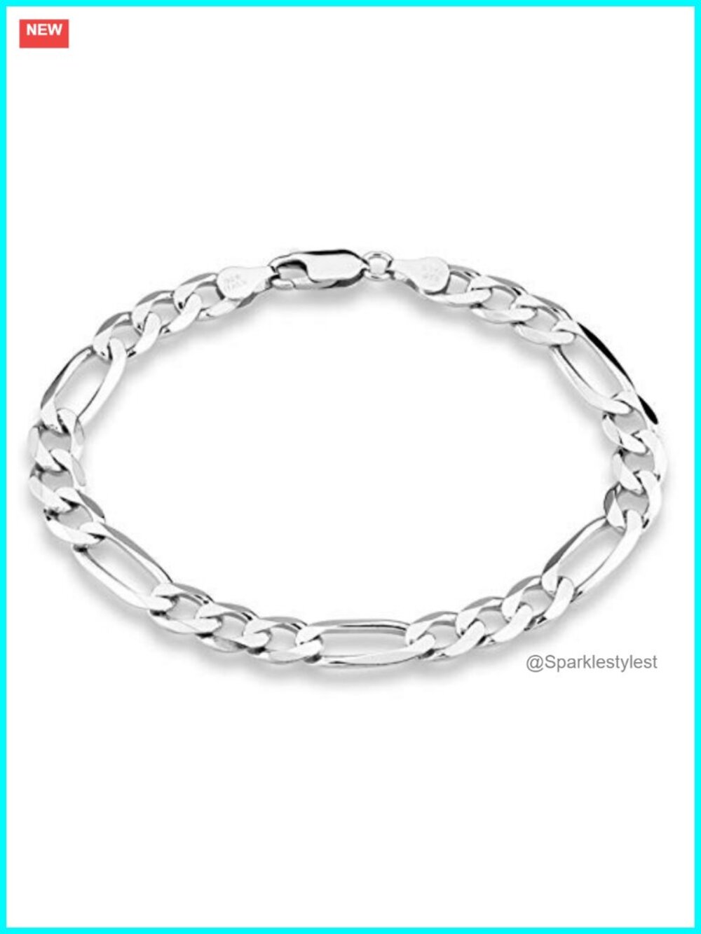 Italian 925 Sterling Silver 7mm Figaro Chain Bracelet Men